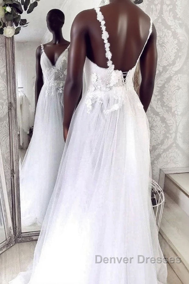 Unique v neck tulle lace long prom Dress tulle lace evening Dress Main image