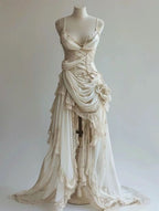 Unique Wedding Dress Lace Appliques Ruched Bridal Gown