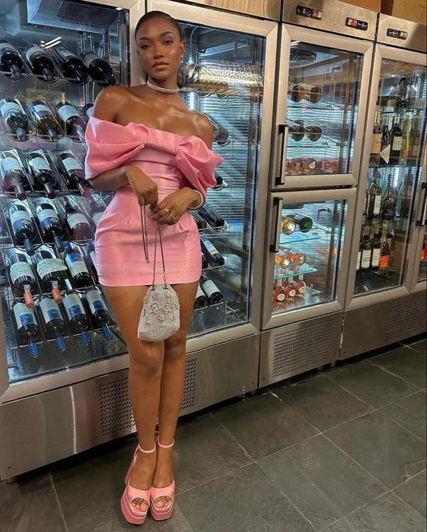 Trendy Pink Off The Shoulder Short Prom Dress,Homecoming Dress Secondary image