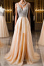 V Neck And V Back Sequins Chiffon Prom Dress, Long Formal Dress, Evening Dress