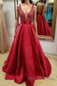 V Neck and V Neck Sequins Burgundy Long Prom Dress, V Neck Burgundy Formal Graduation Evening Dress