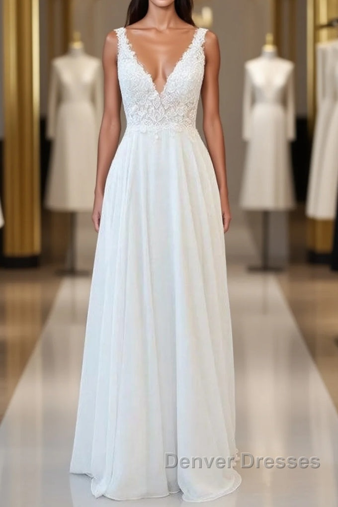 V-neck Appliques Chiffon A-line Wedding Dress Main image