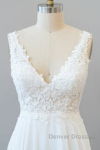 V-neck Appliques Chiffon A-line Wedding Dress