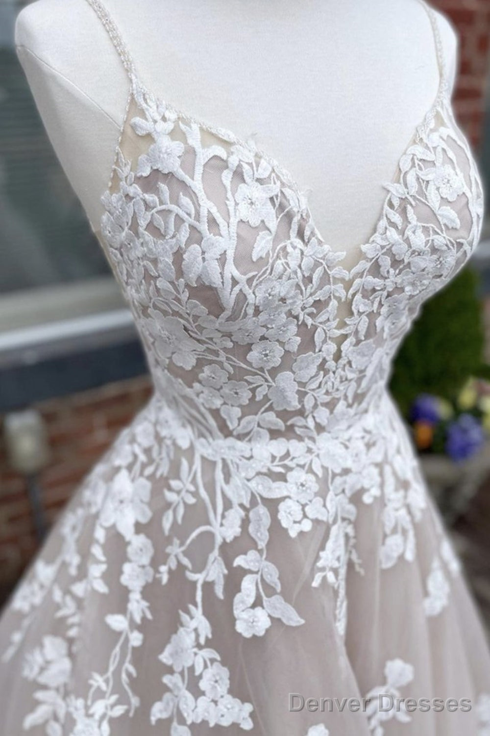 V Neck Backless Champagne Lace Appliques Long Prom Dress, Champagne Lace Formal Evening Dress A1313 Secondary image