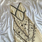 Fairytale Cream Beige/Black/Pink V Neck Sophisticated Elegant Floral Long Evening Prom Dress