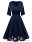V-Neck Bell Sleeve A-Line Knee Length Lace Bridesmaid Dress Homecoming Dress With Lace