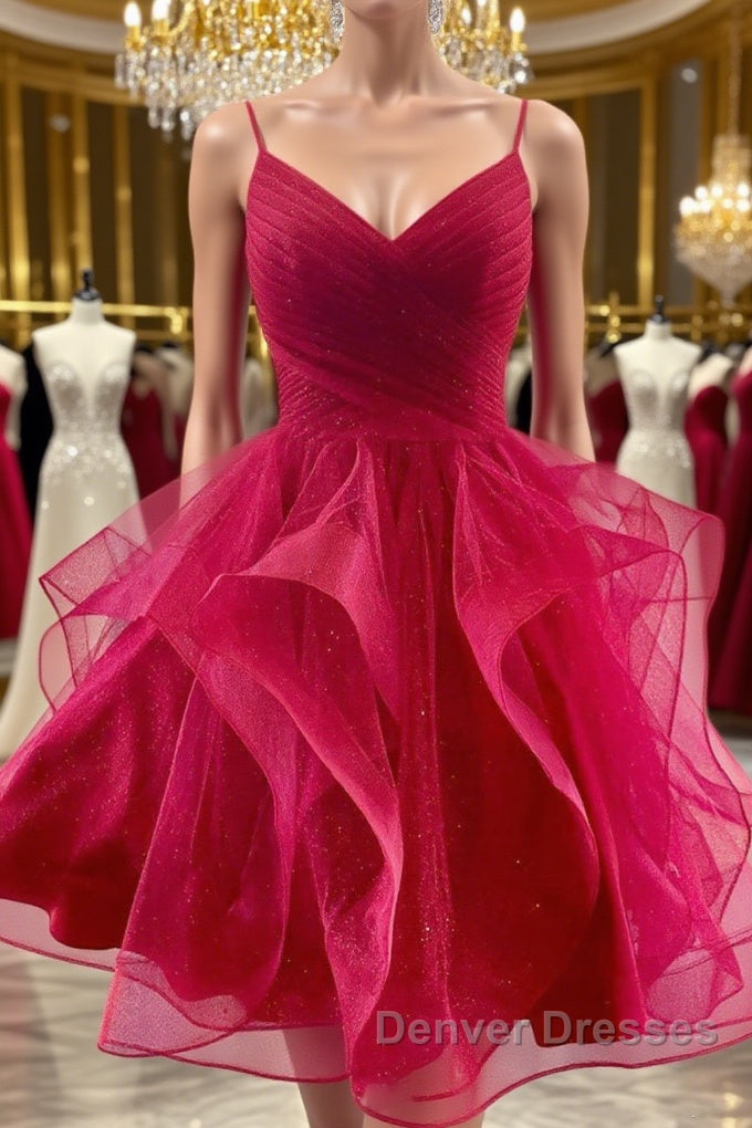 V Neck Burgundy Tulle Short Prom Dress, V Neck Burgundy Homecoming Dress, Burgundy Graduation Formal Evening Dress