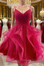 V Neck Burgundy Tulle Short Prom Dress, V Neck Burgundy Homecoming Dress, Burgundy Graduation Formal Evening Dress