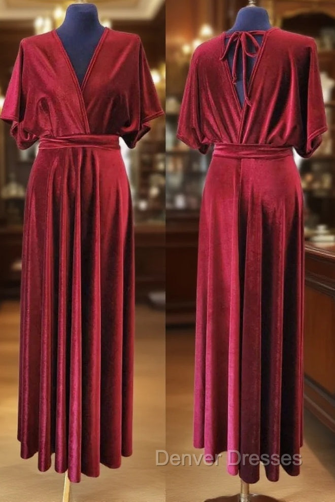 V-Neck Burgundy Velvet Long Bridesmaid Dress Main image