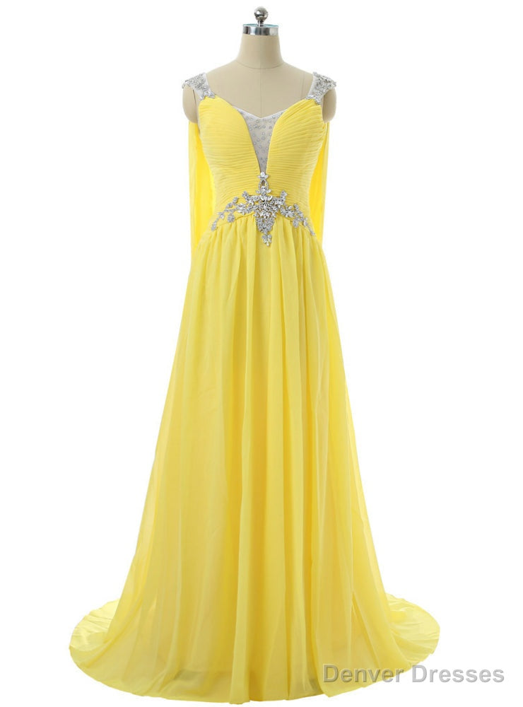 V-neck Cap Sleeves Chiffon Crystals Open Back Long Evening Dresses Main image