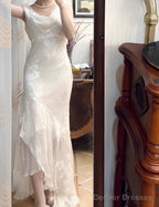 V-Neck Chiffon Beaded Long Prom Dress Simple Mermaid Wedding Dress