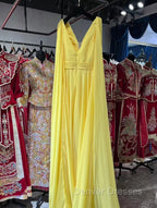 V-neck Chiffon Long Prom Dress, A-line Prom Dress