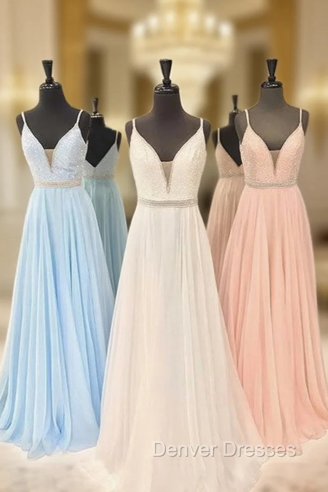 V Neck Chiffon Sequin Long Prom Dress, Cute Formal Dress Main image