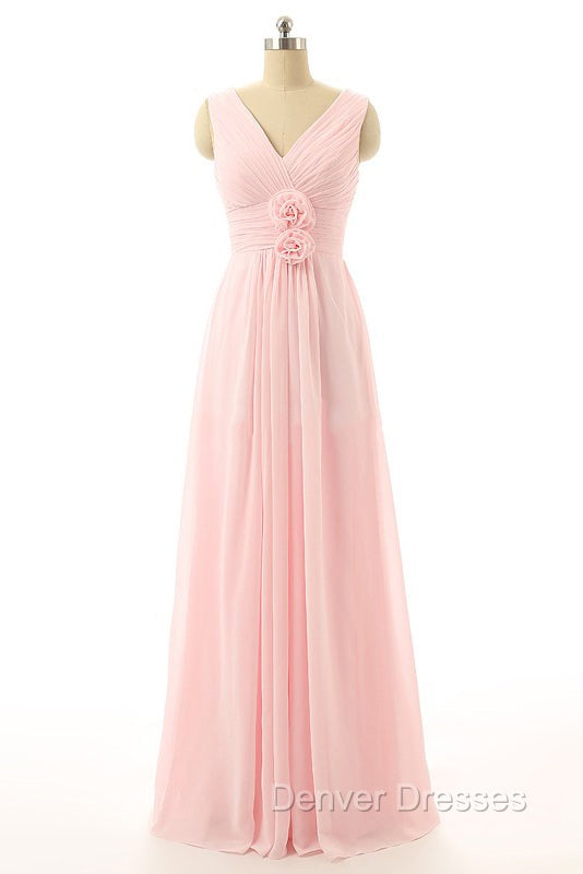 V-Neck Chiffon With Flower(S) Bridesmaid Dress