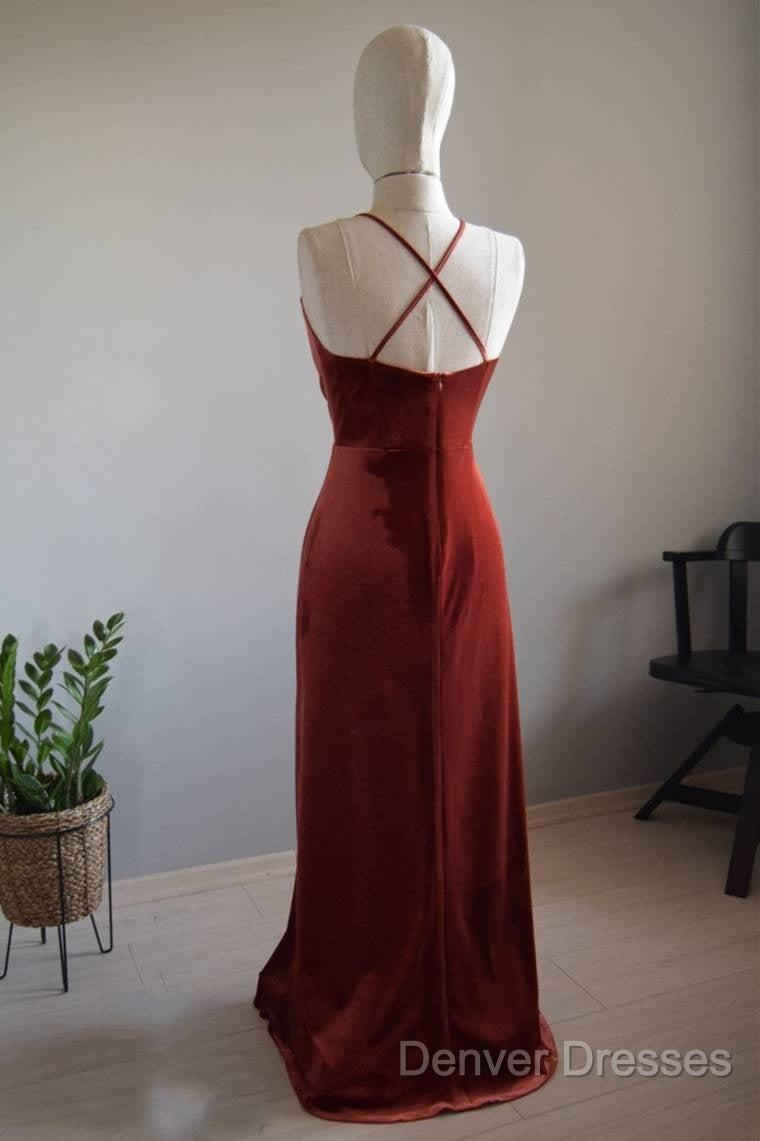V-Neck Copper Velvet Long Bridesmaid Dress With Strap Back Secondary image