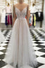 V Neck Floor Length Champagne Lace Prom Dress, Champagne Lace Wedding Dress, Evening Dress