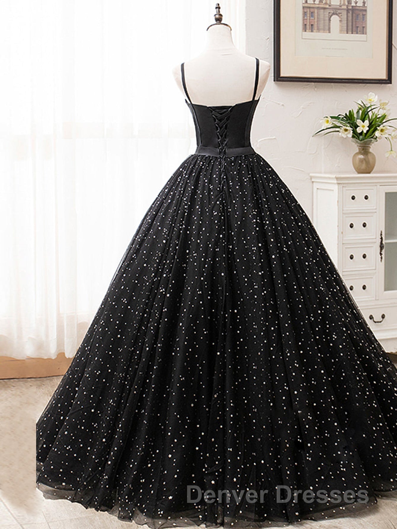 V Neck Glitter Black Long Prom Dress Secondary image