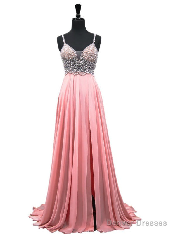 V-neck Heavy Beaded African Pink Chiffon Backless Prom Dress Main image