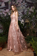 V Neck Lace Spaghetti Straps Vintage Lace A Line Long Prom Dresses