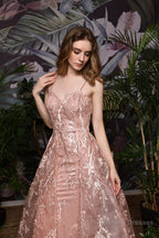 V Neck Lace Spaghetti Straps Vintage Lace A Line Long Prom Dresses