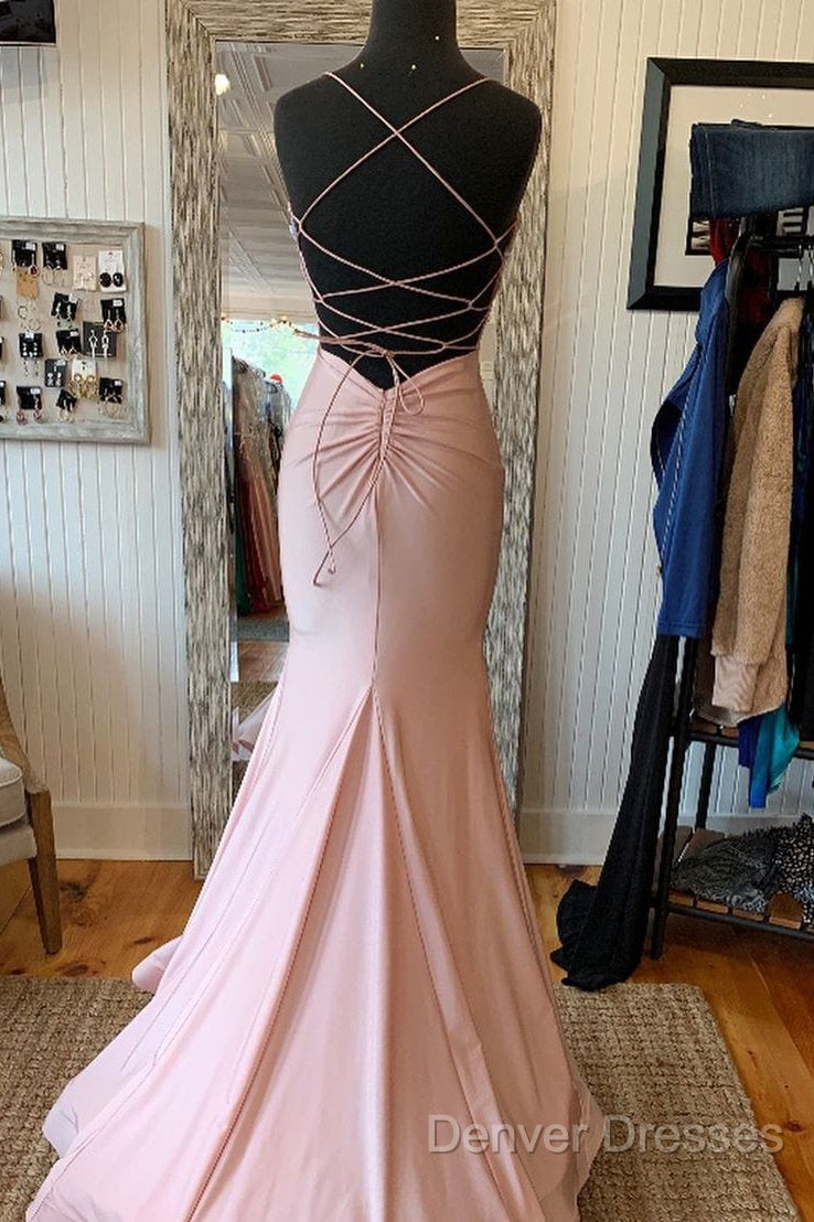 V Neck Lace-Up Back Sexy Mermaid Pink Long Prom Dress Secondary image