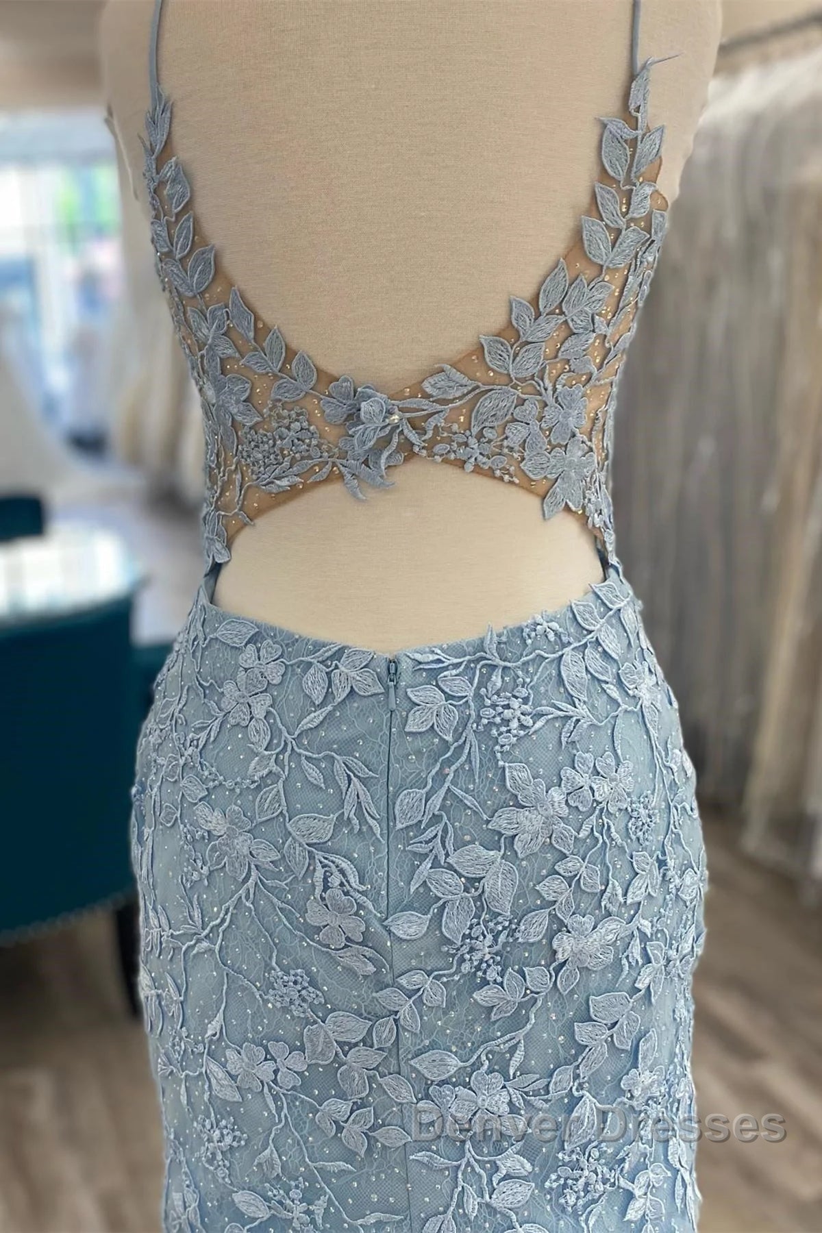 V Neck Light Blue Short Lace Prom Dress, Light Blue Short Blue Lace Graduation Homecoming Dress
