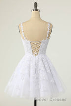 V-Neck Lilace Tulle A-Line Short Party Dress with Appliques
