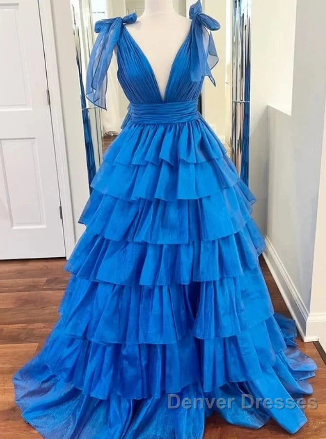 V-Neck Long Prom Dress With Ruffle Skirt Secondary image