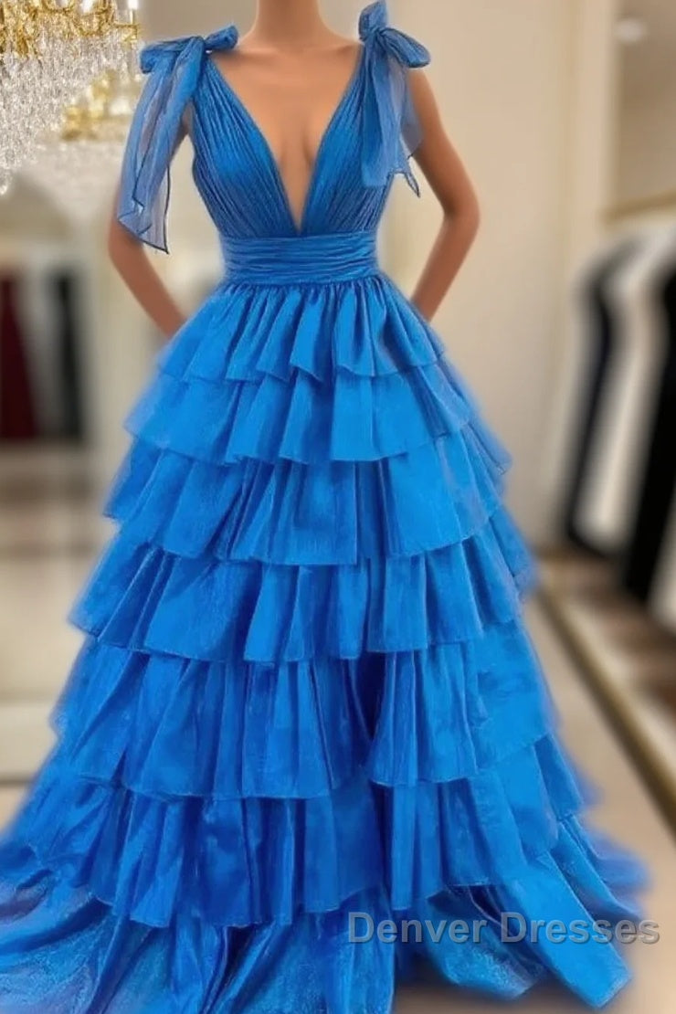 V-Neck Long Prom Dress With Ruffle Skirt Main image