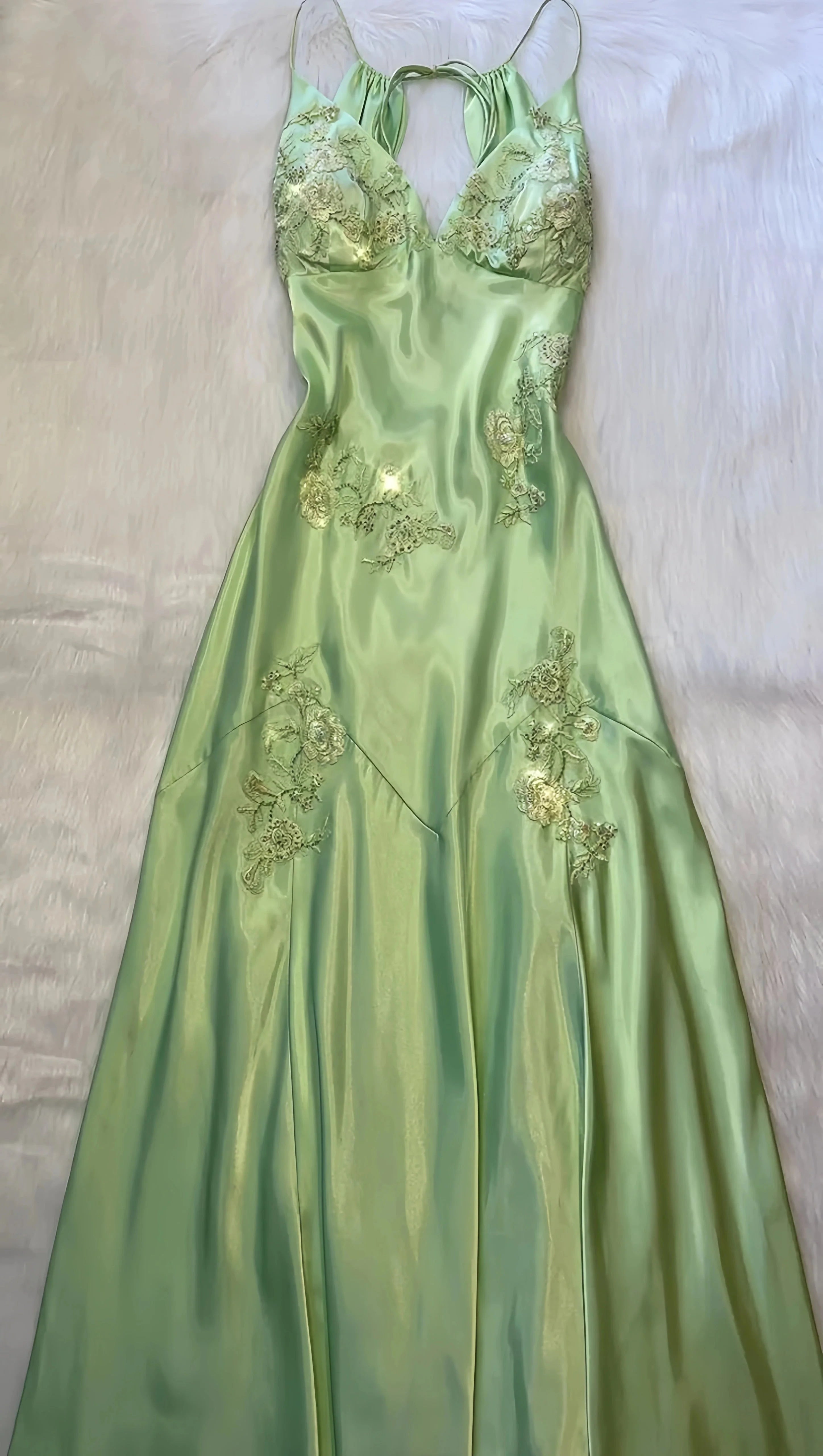 V-Neck Long Prom Dress ,Light Green Evening Formal Gown Main image