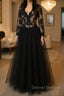 V Neck Long Sleeves Black Lace Long Prom Dress, Long Sleeves Black Lace Formal Dress, Black Lace Evening Dress