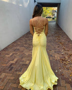 V Neck Mermaid Long Prom Dress Yellow Formal Dress