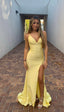 V Neck Mermaid Long Prom Dress Yellow Formal Dress