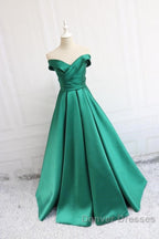 V Neck Off The Shoulder Long Satin Prom Dress Ball Gowns