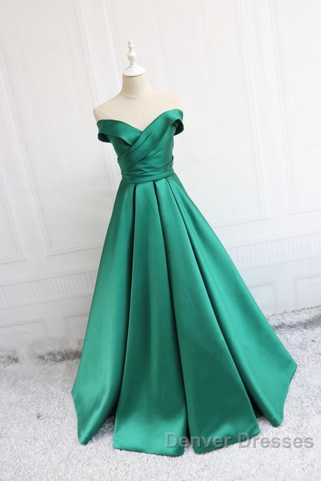 V Neck Off The Shoulder Long Satin Prom Dress Ball Gowns