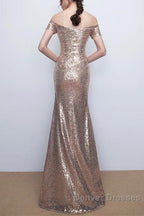 V-Neck Off The Shoulder Long Sequin Mermaid Bridesmaid Dress
