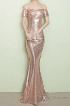 V-Neck Off The Shoulder Long Sequin Mermaid Bridesmaid Dress