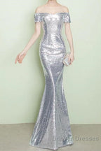 V-Neck Off The Shoulder Long Sequin Mermaid Bridesmaid Dress