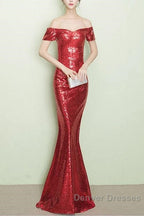 V-Neck Off The Shoulder Long Sequin Mermaid Bridesmaid Dress