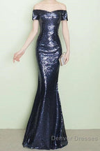 V-Neck Off The Shoulder Long Sequin Mermaid Bridesmaid Dress