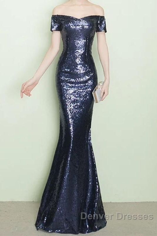 V-Neck Off The Shoulder Long Sequin Mermaid Bridesmaid Dress