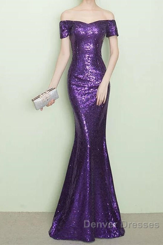 V-Neck Off The Shoulder Long Sequin Mermaid Bridesmaid Dress