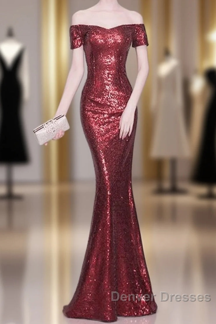 V-Neck Off The Shoulder Long Sequin Mermaid Bridesmaid Dress Main image