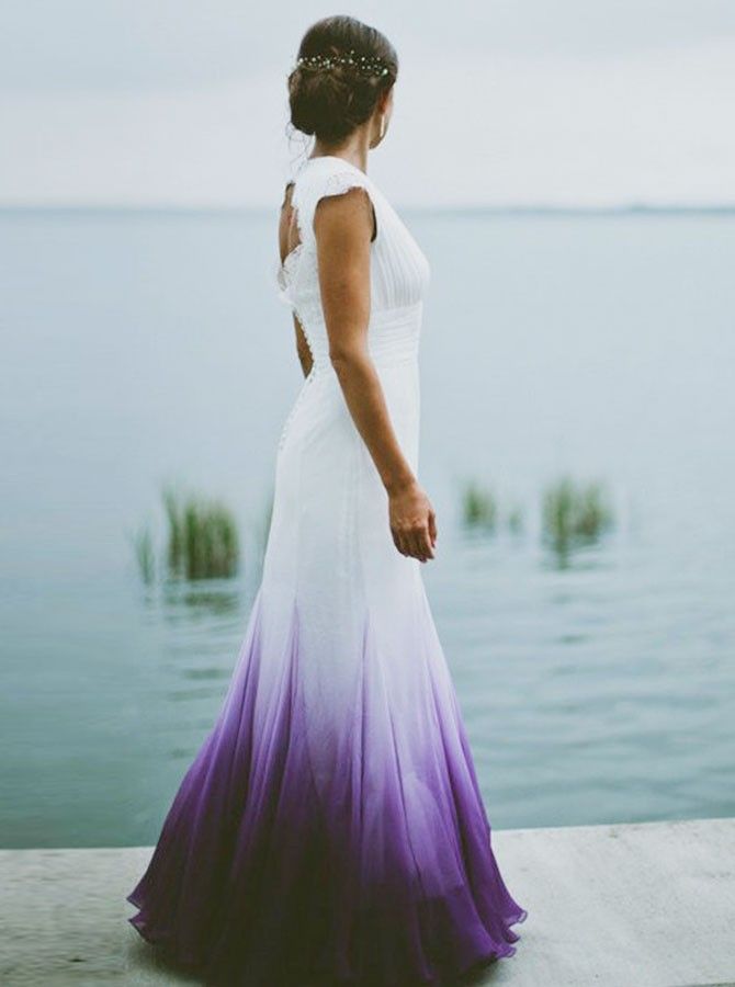 V Neck Ombre Formal Prom Dress, A Line Wedding Party Gown Secondary image