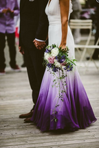 V Neck Ombre Formal Prom Dress, A Line Wedding Party Gown