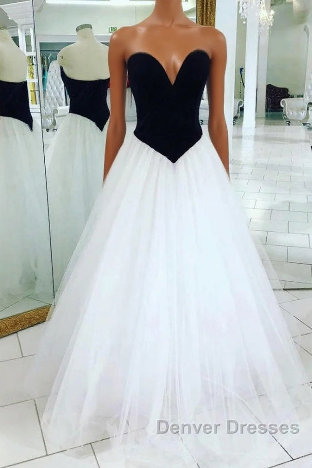V Neck Open Back Black Velvet Top White Long Prom Dress, V Neck Black and White Formal Evening Dress Main image
