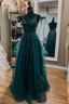 V Neck Open Back Dark Green Lace Beaded Long Prom Dress, Dark Green Lace Formal Dress, Dark Green Evening Dress