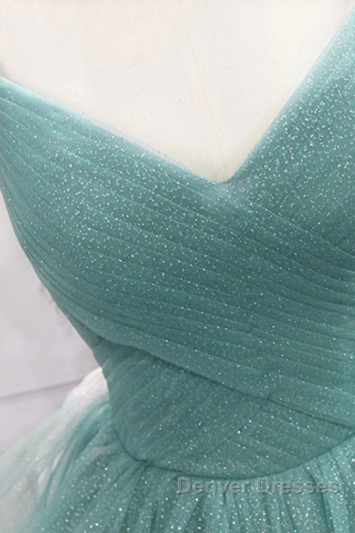 V Neck Open Back Fluffy Green Tulle Long Prom Dress, Green Formal Evening Dress, Ball Gown