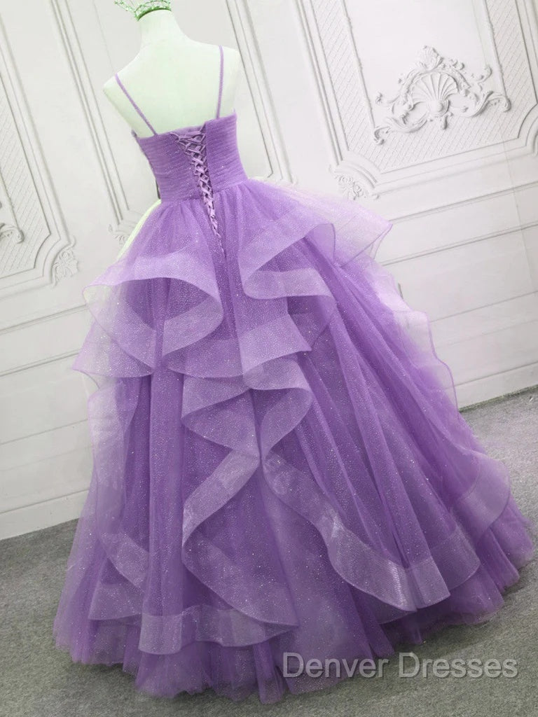 V Neck Open Back Fluffy Purple Tulle Long Prom Dress Secondary image