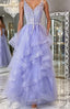 V Neck Open Back Purple Lace Long Prom Dress, Purple Lace Formal Evening Dress, Purple Ball Gown